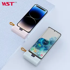 WST produk baru Mini Tail Plug Powerbank pengisi daya portabel tampilan Digital LED 4500mah Power Bank dengan kabel