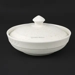 中国供应商斑点釉餐厅厨房圆形深汤水果沙拉白色陶瓷碗带盖