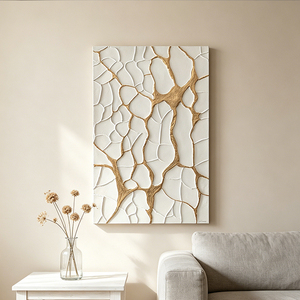 Art mural abstrait blanc et or Wabi-Sabi, impression sur toile texturée 3D pour salon, <span class=keywords><strong>peinture</strong></span> décorative moderne de luxe - Product Image 1