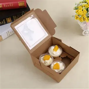 Custom Bakery Cupcake Foldable Paper Box Clear Cake Craft Paper Box Pie Cookies Clear Gift Boxes for Wedding Party Gift Display