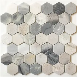 Black and White sale bianco carrara waterjet marble 3" hexagon mosaic floor tiles waterjet for sale for bathroom wall