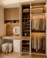 Table de toilette minimaliste en bois avec miroir, fabricant de tables de maquillage sur mesure