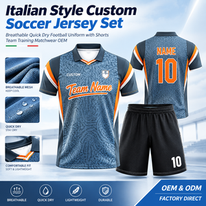 Set Personalizzato di Maglie da <span class=keywords><strong>Calcio</strong></span> Stile Italiano Grigio Blu Arancione con Colletto a Polo, Uniforme da <span class=keywords><strong>Calcio</strong></span> ad Asciugatura Rapida, Kit da Allenamento per Squadre, Basso MOQ - Product Image 3