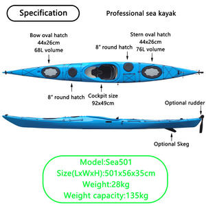 <span class=keywords><strong>Kayak</strong></span> de <span class=keywords><strong>Mar</strong></span> de 5.01m, <span class=keywords><strong>Kayak</strong></span> de Alta Calidad, No Inflable, Canoa de Plástico LLDPE con Remos - Product Image 2