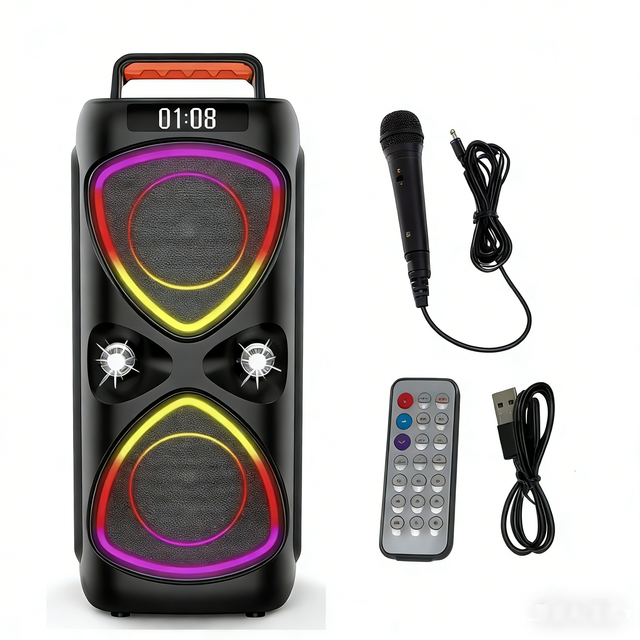 Powerful Party Speaker with Flashing Rainbow Lights, Built-in Mic & Remote ,BT Connectivity, Great for Dance Floor