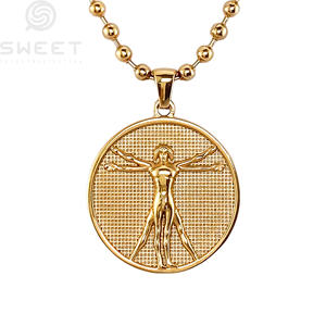 Collar de Acero Inoxidable 316L de Moda 2026, Colgante de Brújula, Ángel, Hombre de Vitruvio de Da Vinci, Joyería para Hombre y Mujer - Product Image 4