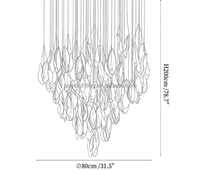 Lustre en verre en forme de feuille pour projet d'ingénierie, idéal pour hall d'hôtel, escalier, plafond haut, grande lampe suspendue en cascade