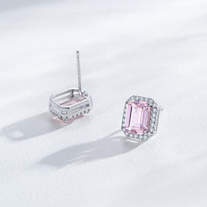 Version en cuivre personnalisable, luxe en argent sterling S925, zircon rose carré taille émeraude, exclusivement pour femmes - Product Image 4