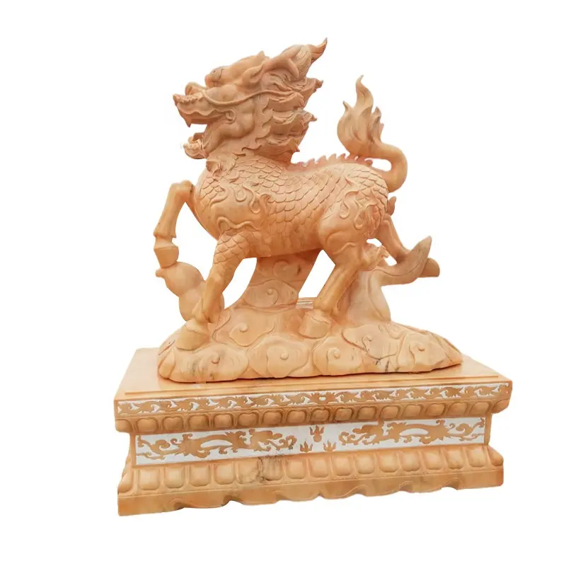 ศิลปะสมัยใหม่มือแกะสลักหินธรรมชาติจีน Qilin รูปปั้นจีน Kirin ประติมากรรมสวนหินรูปปั้นหินอ่อนสีขาว Kylin รูปปั้น