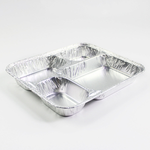 Multi-Section Aluminum Takeout Box - 22.7*17.7*3cm Leakproof Food <b>Container</b> for Catering 4 Cavities, Lids Included - Product Image 3