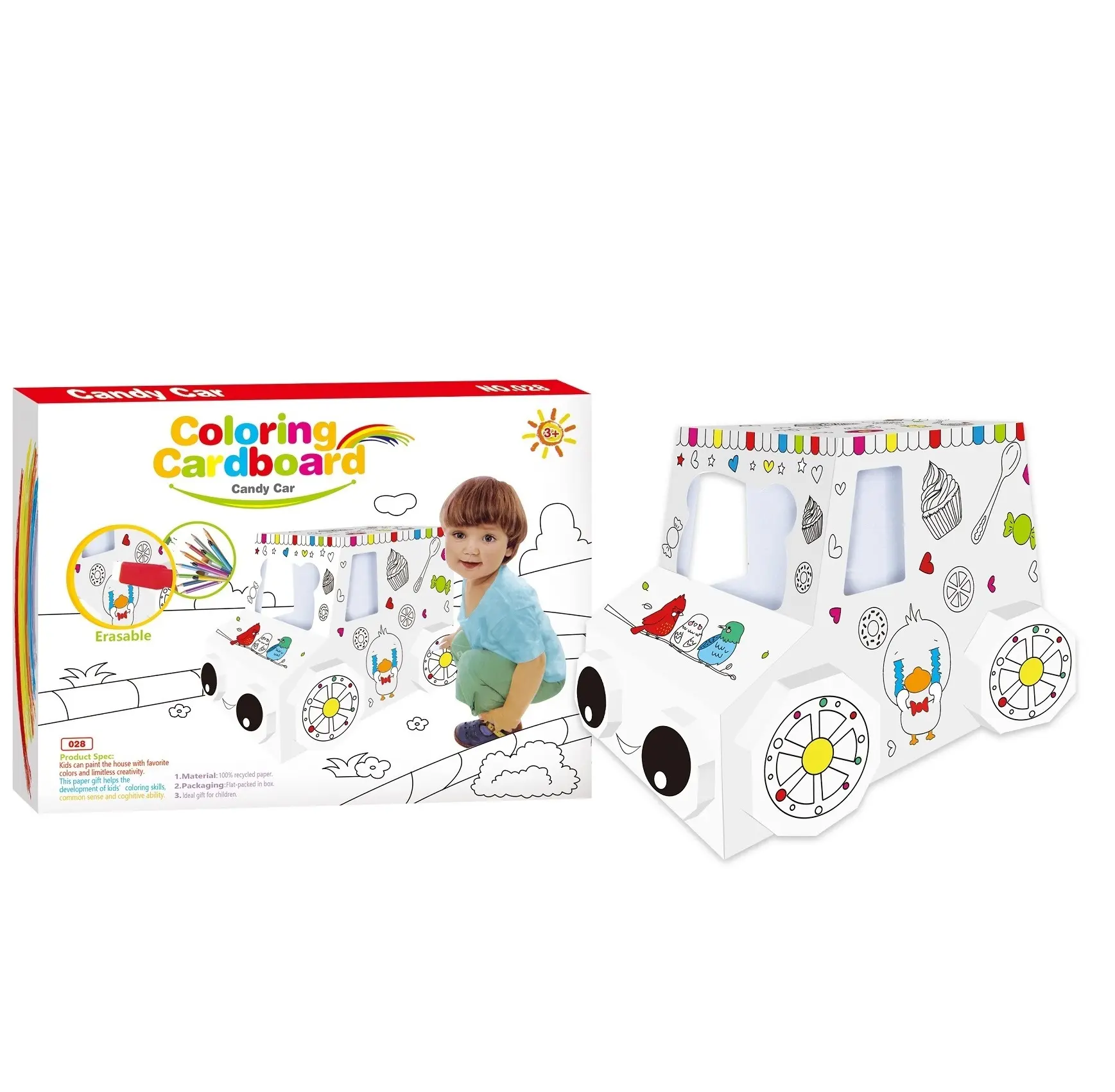 2021 새로운 낙서 장난감 DIY 집 종이 집 아이 선물 판지 사탕 아이 장난감 자동차 장난감