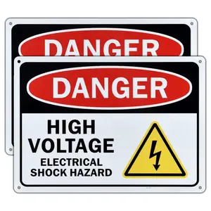 Danger High Voltage Sign Electrical Shock Hazard Sign 10*7 Inches Aluminum Warning Sign Reflective UV Protected and Weatherproof