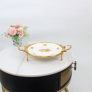 New Round Metal Decorative Plate Ceramic <strong>Serving</strong> <strong>Tray</strong> Luxury <strong>Antique</strong> Home Decoration - Product Image 3