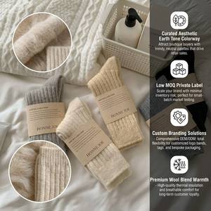 Chaussettes d'hiver Jingwen OEM en laine épaisse et chaude, couleur unie, style rétro, pour femmes - Product Image 1