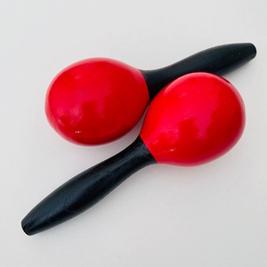 Maracas en bois peintes de rouge et noir pour la musique, vente en gros - Product Image 4