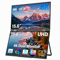 Moniteur portable double 15,6 pouces UHD 60 Hz, luminosité 300 cd, support pliable, réglage pivotant, extension d'écran pour tablette