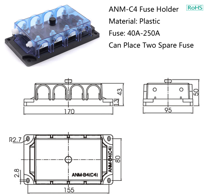 Zeeman replacement Mulitiway 4 Ways ANM-C4 ANM-B4 Auto Car ANM Fuse Holder Bolt on 4P Mega ANM Fuse Box