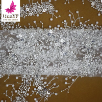 Dernières perles blanches paillettes dentelle perlée tissu perlé pour soirée robe de mariée HY2306-2