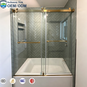 <span class=keywords><strong>Box</strong></span> <span class=keywords><strong>Doccia</strong></span> Scorrevole Senza Telaio per Vasca da Bagno, Vetro Temperato Trasparente da 10mm, Acciaio Inossidabile Dorato Spazzolato, per Villa e Hotel - Product Image 1