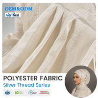Tissu Hijab en Chiffon 100% Polyester B9, Style Georgette Froissé, Rayures Crème et Fil Argenté, Idéal pour la Saison Printanière et le Quotidien