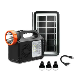 Generator sistem daya surya, Kit pencahayaan tenaga surya, sistem lampu Led rumah dengan Speaker, lampu Radio Led 3 bohlam