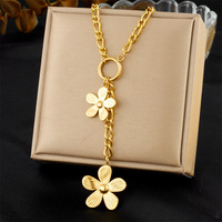 Collier ras du cou tendance en acier inoxydable multi-breloques pour femme avec pendentifs ronds, fleur, soleil, lune, goutte d'eau, cœur en zircon cubique