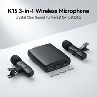 Micrófono Lavalier Inalámbrico Omnidireccional Portátil K15 Mini 2.4G Recargable 3 en 1 con Cancelación de Ruido Tipo-C para Transmisiones en Vivo