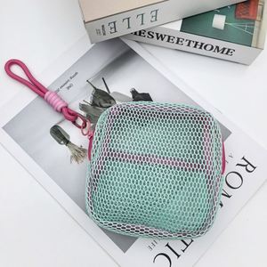 Customize Sales Promotion Mesh Cosmetic Bag Key Chain Mini Coin <b>Purse</b> Lipstick Storage Small Zipper Makeup Bag With Wrist Strap - Product Image 3