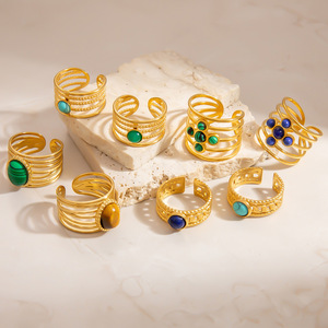 Geometric Natural Stone Stainless Steel <b>Ring</b> For Women 18k Gold Plated <b>Titanium</b> Steel Jewelry Gift Occasion Bezel Setting - Product Image 1