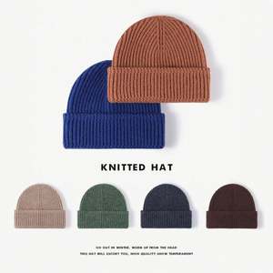 Gorro de lana sin borde transpirable de gran circunferencia para mujer, de otoño-invierno, cálido y grueso, de punto, a la moda para hombre - Product Image 1