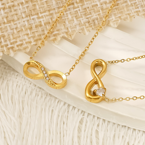 Collana da Donna Trendy <span class=keywords><strong>con</strong></span> Ciondolo <span class=keywords><strong>Infinito</strong></span> in Acciaio Inossidabile PVD Oro, <span class=keywords><strong>Cuore</strong></span> d'Amore <span class=keywords><strong>con</strong></span> Zirconi, per Feste e Fidanzamenti, Forma Geometrica - Product Image 3
