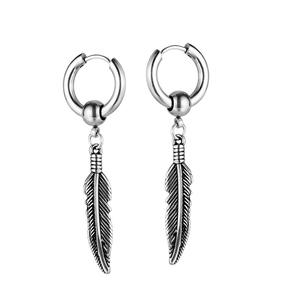 Pendientes de acero inoxidable con diseño de pluma, unisex, plateados y negros, de dos tonos, joyería colgante para hombres y mujeres, dijes de moda. - Product Image 4