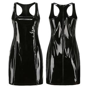 セクシーなリキッドウェットルックレザードレスフェチウェアビニールキャットスーツレースナイトドレス光沢のあるラテックスジャンプスーツボディコンドレス - Product Image 5