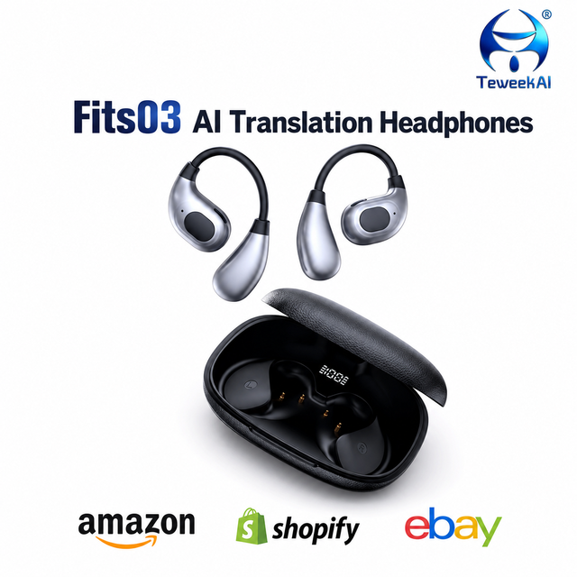 Fits03 Wireless Translator Earbuds 146 Languages Open Ear Headphones With Offline Recording for Business Calls Travel