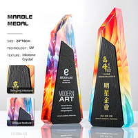 Nouveau Design Laser Gravure UV Impression Entreprise Souvenir Noir Marbre Stand Cristal Marbre Trophée Annuel Employee Awards