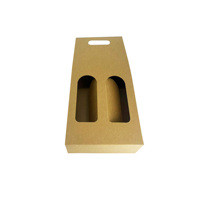 Boîte en carton ondulé kraft personnalisée avec logo, pour deux bouteilles de vin, emballage cadeau, poignée découpée, fenêtre transparente, pour la vente au détail, la cave à vin, cadeau portable