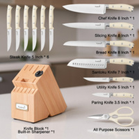 Ensemble de couteaux de chef Kuisine en acier inoxydable à haute teneur en carbone de 15 pièces avec aiguiseur intégré, poignées ambidextres en ABS, compatible lave-vaisselle