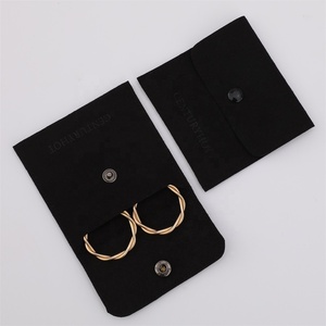 PUPPYSEW <b>No</b> <b>logo</b> 8*8cm Black Microfiber Jewelrypouch Snap Button Bag Necklace Packaging Bags, Jewelry Packing Bag - Product Image 3
