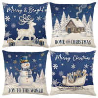 En stock, housses de coussin décoratives carrées pour la maison et l'hôtel, avec des motifs de Noël, du Père Noël, du cerf, de la flocon de neige et du bonhomme de neige