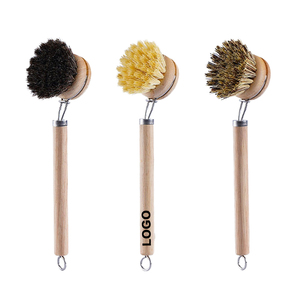 Cepillo de limpieza con logotipo personalizado, cepillo de cocina reemplazable con mango largo de madera, cerdas de fibra natural de sisal, cepillo de bambú para ollas - Product Image 1