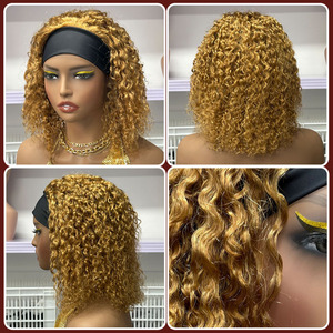 Parrucca Bob con Fascia da 8 Pollici in <span class=keywords><strong>Capelli</strong></span> Umani Ricci Crespi Senza Colla # 1B # 27 # 33 <span class=keywords><strong>Caramello</strong></span> Marrone Scuro per Donne Africane - Product Image 5