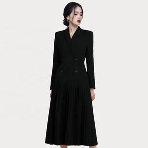 Eleganti Abiti Formali da Donna Stile OL, Vestito Lungo Plissettato <span class=keywords><strong>con</strong></span> Doppio Petto per Lavoro - Product Image 1