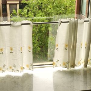Margarita amarilla bordada poliéster estilo Pastoral media cortina cocina dormitorio transpirable fácil <span class=keywords><strong>de</strong></span> limpiar cortina <span class=keywords><strong>de</strong></span> polvo para todas las estaciones - Product Image 2