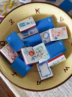 Mahjong américain en acrylique de qualité supérieure, motif exquis, bleu denim, coffret cadeau pour femme, emballage en carton, jeu de cartes
