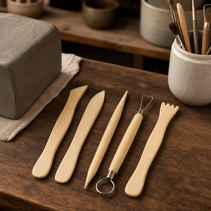 Ensemble de 5 outils en bois pour la <span class=keywords><strong>poterie</strong></span> et l'argile, pour enfants, étudiants, sculpture, sculpture sur bois, bricolage, artisanat, fournitures artistiques, kit d'outils de modelage pour enfants - Product Image 3