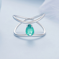 NOUVEAU Anneau croix double couche en argent sterling 925 avec verre vert clair, ligne géométrique, plaqué platine, bijoux pour femmes BSR418