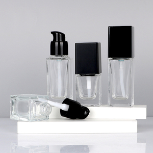 20ml 30ml Square Cosmetic Packaging Clear Empty Serum <b>Pump</b> Lotion Foundation Cosmetics Glass Bottle With <b>Screw</b> Cap - Product Image 1