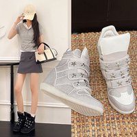 Bottes de sport montantes de luxe pour femme 2026, noires, à strass, avec talon compensé dissimulé de 7 cm, triple velcro