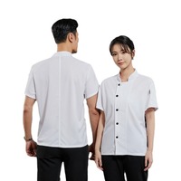 Seragam Koki Unisex Lengan Pendek Bahan Polyester Mesh Bernapas dengan Logo Kustom Grosir untuk Restoran, Hotel, Dapur, Semua Musim