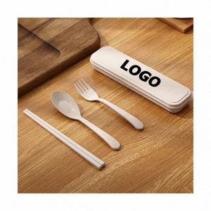 Juego de Cubiertos Ecológicos de Paja de Trigo para Niños, Cubertería Portátil de Viaje con Estuche - Product Image 1